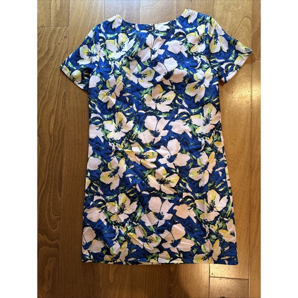 J Crew Dress Womens 2 Petite Blue Pink Floral Shift Lined Garden Career Brunch - Picture 3 of 4